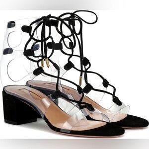 Aquazzura Milos 50 PVC ankle wrap sandals size 41 black